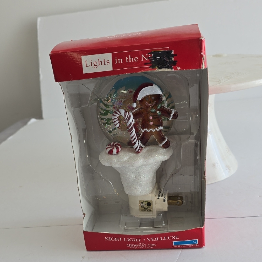 Midwest CBK Gingerbread Man Snow Globe Candy Cane Plug In Night Light